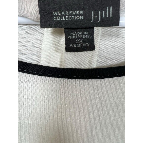 J Jill Wearever Collection Tunic Top Off-White Black Piping Size 2X Capsule - Picture 7 of 12